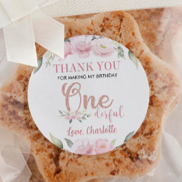 Rosa Blommigt Obudful Labels Birthday Baby Shower Runt Klistermärke