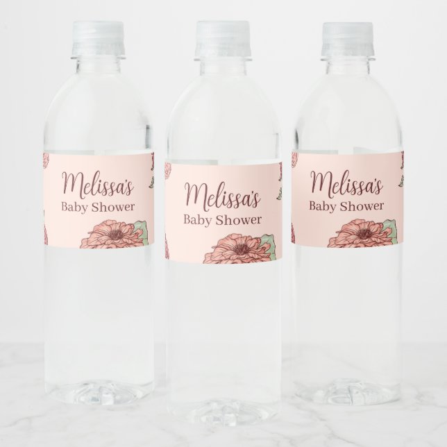 Rosa Blommigt och grönt löv Babykläder Vattenflaskor Etikett (Flaskor)