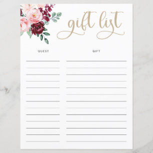 Rosa Blommigt och Guld Bröllop Gift-lista