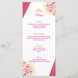 Rosa Blommigt och Guld Quinceañera Bord Menu Meny