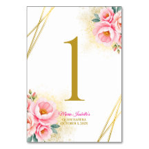 Rosa Blommigt och Guld Quinceańera