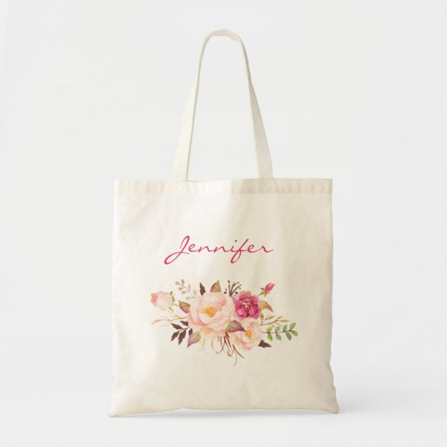 Rosa Blommigt och Namn Tygkasse (Framsidan)