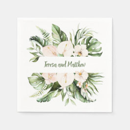 Rosa Blommigt och Tropical Grey Bröllop Pappersservett