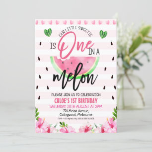 Rosa Blommigt och trötta en på en melon 1:a födels Inbjudningar