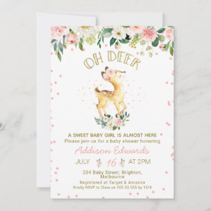 Rosa Blommigt Oh Hjort Girls Baby Shower-inbjudan Inbjudningar