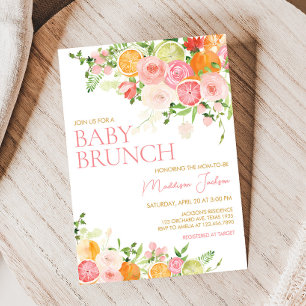 Rosa Blommigt Orange Citrus Baby Shower Inbjudningar