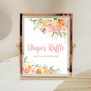 Rosa Blommigt Orange Citrus Diaper Raffle Poster