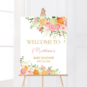 Rosa Blommigt Orange Citrus Välkommen Poster