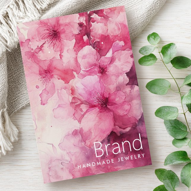 Rosa blommigt - örrkort för vattenfärgsblommor visitkort (Pink floral watercolor flower earring card)