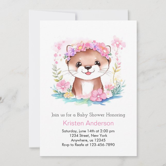 Rosa Blommigt Oters Dreamscape Girl Baby Shower Inbjudningar (Framsida)