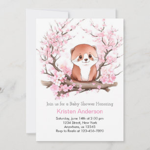 Rosa Blommigt Otter's Glatta Haven Baby Shower Inbjudningar
