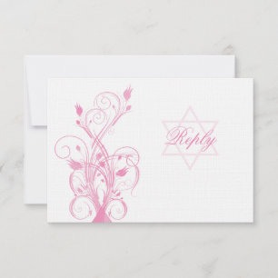 Rosa Blommigt på Bat mitzvah OSA kort med vit Line