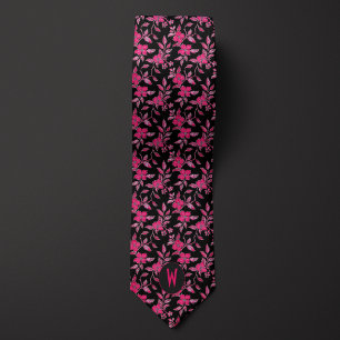 Rosa Blommigt på Black Neck Tie Slips