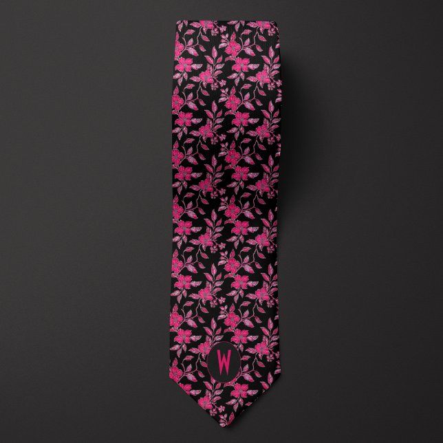  Rosa Blommigt på Black Neck Tie Slips (Skapare uppladdad)
