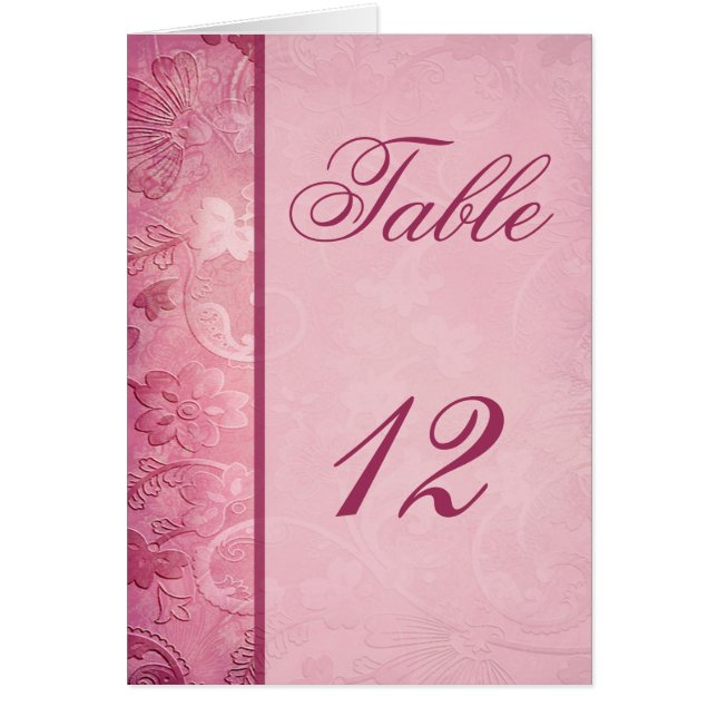 Rosa Blommigt Paisley Bordsnummer Card Hälsningskort (Framsidan)