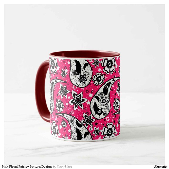 Rosa Blommigt Paisley Mönster Design Mugg (Skapare uppladdad)
