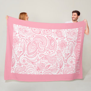 Rosa blommigt paisley mönster på vit fleecefilt