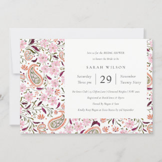 Rosa Blommigt Paisley Motif Möhippa Inbjudan