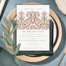 Rosa Blommigt Paisley Motif Rehearsal Dinner Inbju Tack Kort