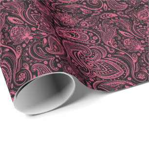 Rosa Blommigt paisley over Black Background Presentpapper