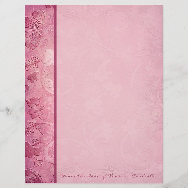 Rosa Blommigt Paisley Personlig Letterhead (Framsida)