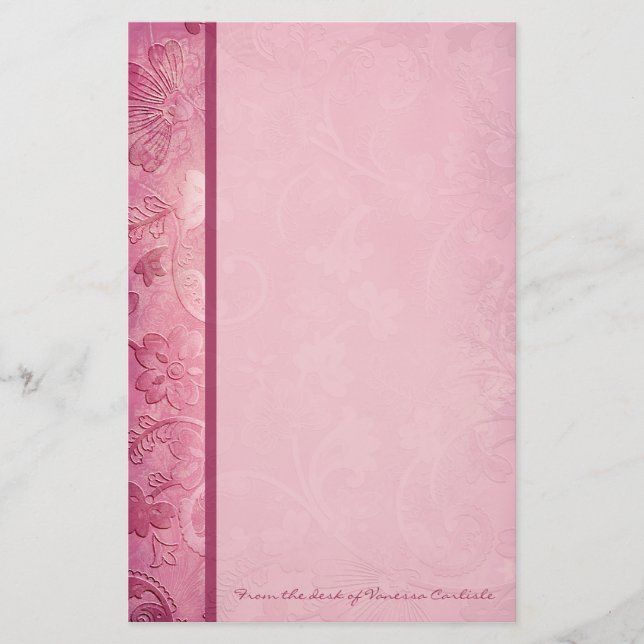 Rosa Blommigt Paisley Personlig Stationery Brevpapper (Framsida)