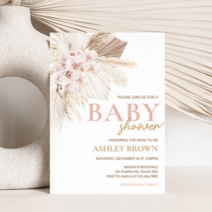 Rosa Blommigt Pampas Boho Baby Shower Inbjudningar