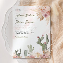 Rosa Blommigt Pampas Cactus QR-kod Foto Bröllop Inbjudningar