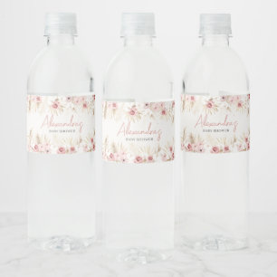 Rosa Blommigt Pampas Grass Baby Shower Vattenflaskor Etikett