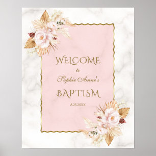 Rosa Blommigt Pampas Grass Baptism Välkomsttecken Poster