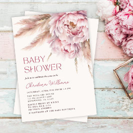 Rosa Blommigt Pampas Grass Blommigt Baby Shower Inbjudningar