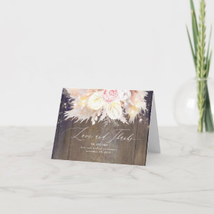 Rosa Blommigt Pampas Grass Bröllop Tack Kort