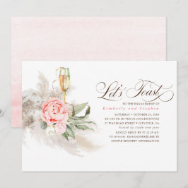 Rosa Blommigt Pampas Grass Greenery Förlovningsfes Inbjudningar