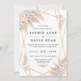 Rosa Blommigt Pampas Grass Guld alla i ett Bröllop Inbjudningar