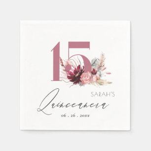 Rosa Blommigt Pampas Grass Quinceanera 15:e födel Pappersservett