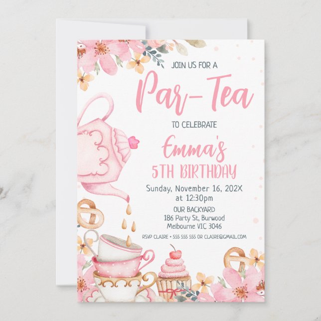 Rosa Blommigt Par-tea Birthday-inbjudan Inbjudningar (Framsida)