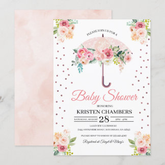 Rosa Blommigt Paraplla Baby Shower-inbjudan Inbjudningar