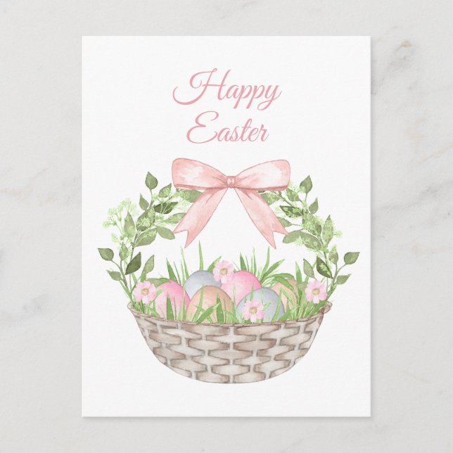 Rosa Blommigt Påsk Basket Helg Vykort (Framsida)