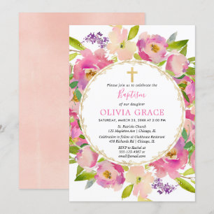 rosa blommigt pastor Baptismflicka Inbjudningar
