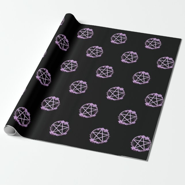 Rosa Blommigt Pentacle Cheeky Witch® Gift Wrap Presentpapper (Utrullad)