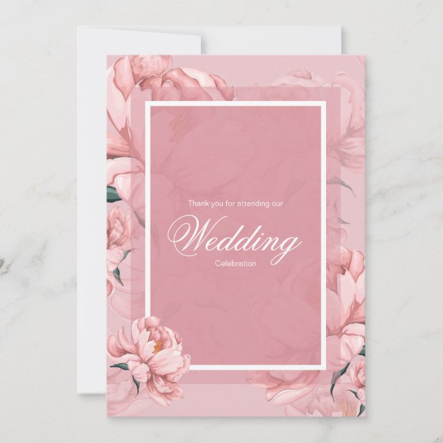 Rosa blommigt peony-blomma bröllop tack vare ditt  (Framsida)