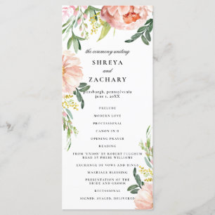 Rosa Blommigt Peony Bröllop Ceremony-programmet Program