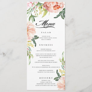 Rosa Blommigt Peony Bröllop Menu Meny