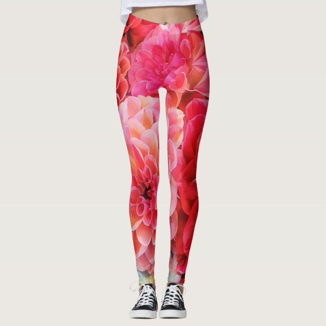 Rosa Blommigt Peony Flowers Art Leggings (Framsida)