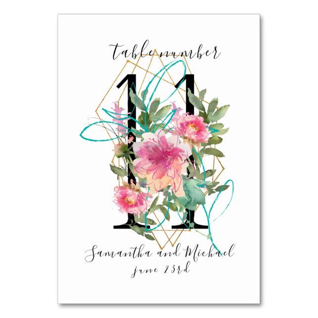  Rosa Blommigt Peony Guld Bordsnummer 11 Underteck (Framsidan)