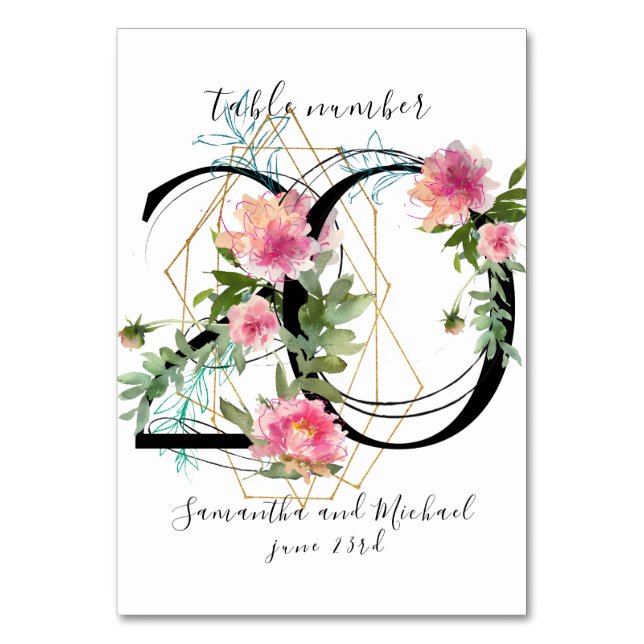  Rosa Blommigt Peony Guld Bordsnummer 20-tecken (Framsidan)