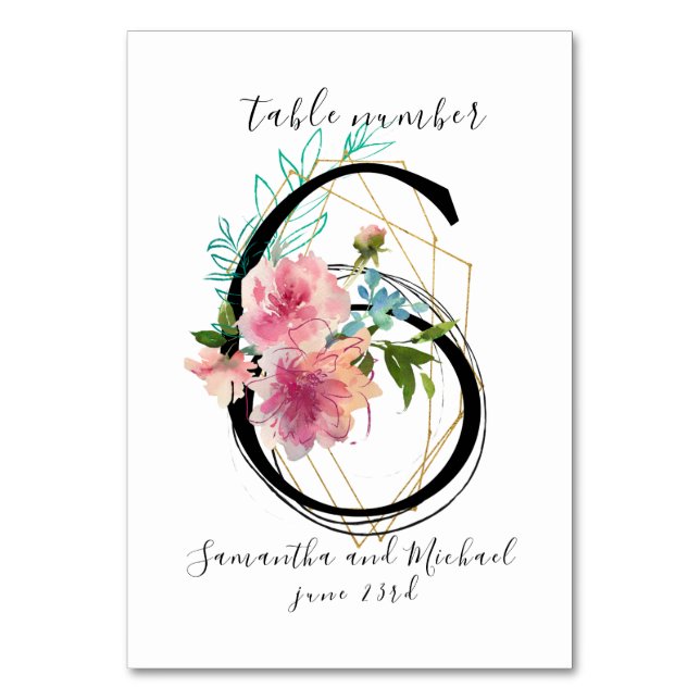  Rosa Blommigt Peony Guld Bordsnummer 6 Underteckn (Framsidan)