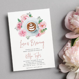 Rosa Blommigt Peony "Kärlek is Brewing" Möhippa Br Inbjudningar