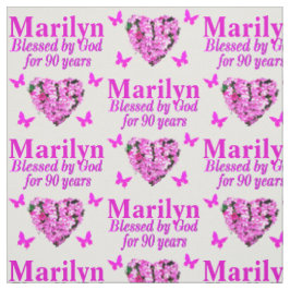 ROSA BLOMMIGT PERSONLIG 90:E BIRTHDAY FABRIC TYG