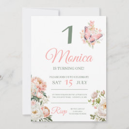 Rosa blommigt personlig födelsedagsfest inbjudan